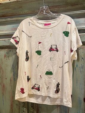 QUEEN OF SPARKLES White Golf Motif Short Sleeve Tee